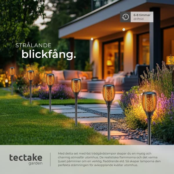 6-pack solcellslampor Flare, LED, skymningssensor - svart