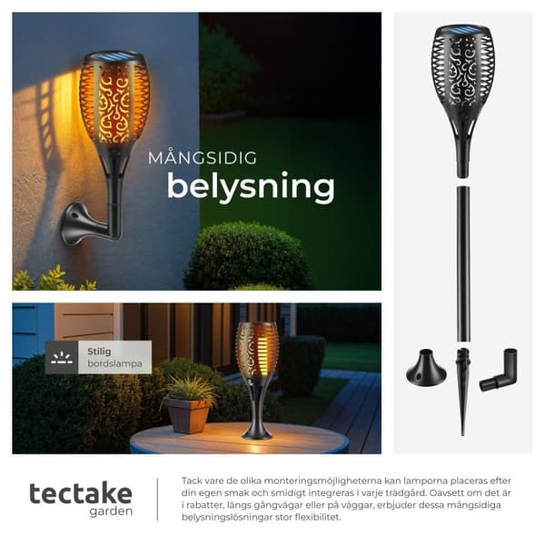 6-pack solcellslampor Flare, LED, skymningssensor - svart