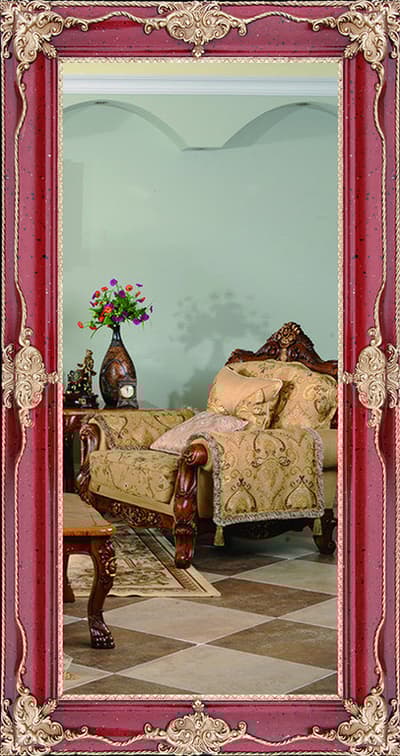 Spegel i röd, yttermått 66x117 cm