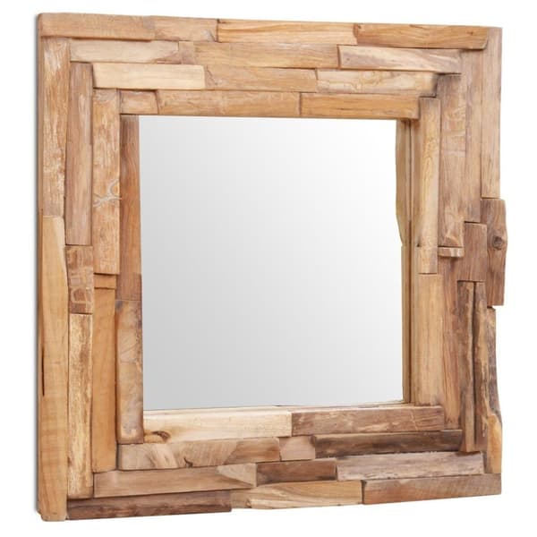 vidaXL dekorativt spejl i teak 60 x 60 cm firkantet