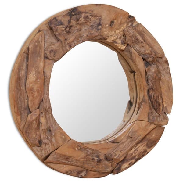 vidaXL dekorativt spejl i teak 60 cm rundt