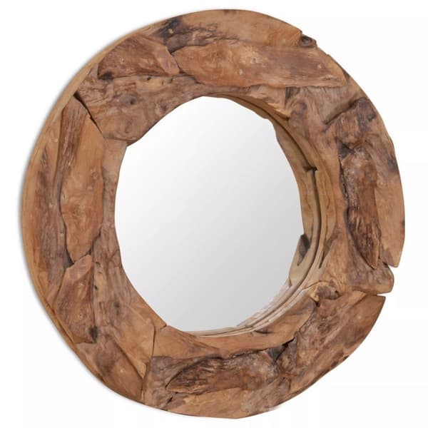 vidaXL dekorativt spejl i teak 60 cm rundt