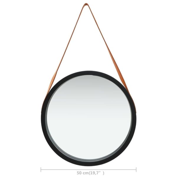 vidaXL Väggspegel med rem 50 cm svart