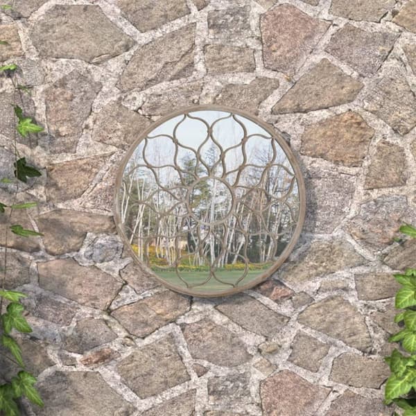 vidaXL havespejl 40x3 cm rundt jern sandfarvet