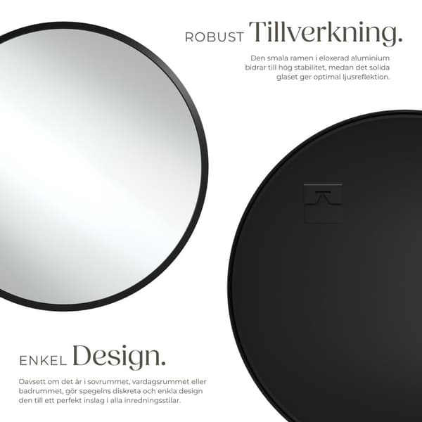 Rund väggspegel Fiona med aluminiumram - 70 cm