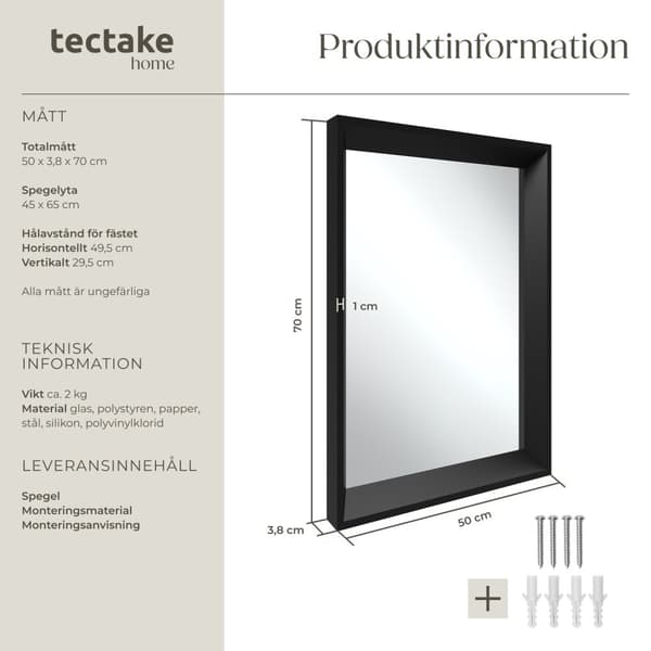 Rektangulär väggspegel Elina med plastram - 50 x 70 cm