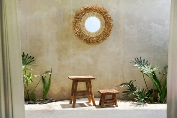 Raffia Cowrie Spejl - Naturlig Hvid