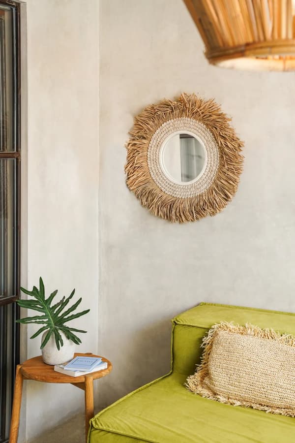 Raffia Cowrie Spejl - Naturlig Hvid