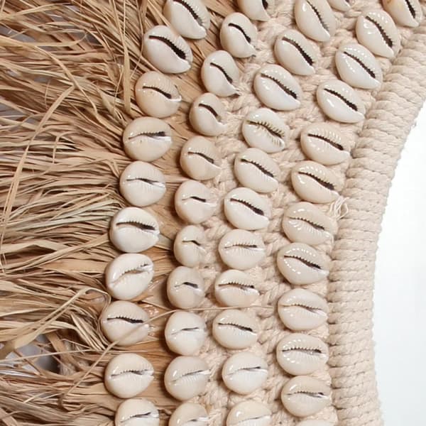 Raffia Cowrie Spejl - Naturlig Hvid