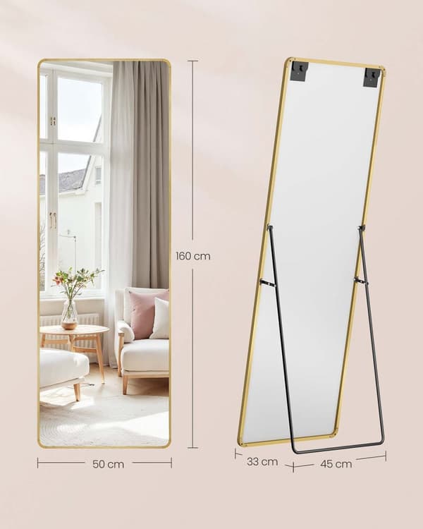 Koko vartalon peili, SONGMICS LFM030B01, 160x50 cm, Musta
