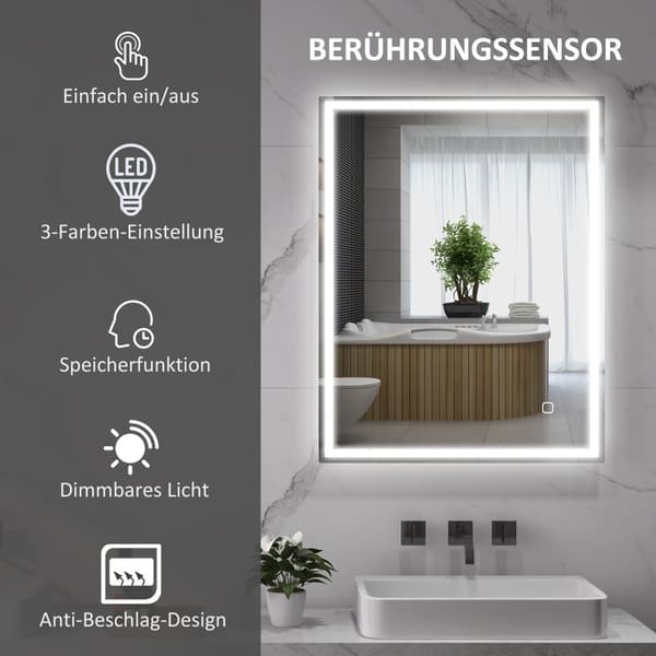 Badrumsspegel, 834-106V71SR, 90x70x4 cm, Silver