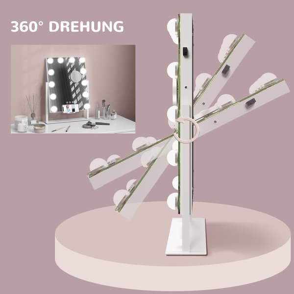 Hollywood Spegel med Belysning, 37x46 cm, Vit