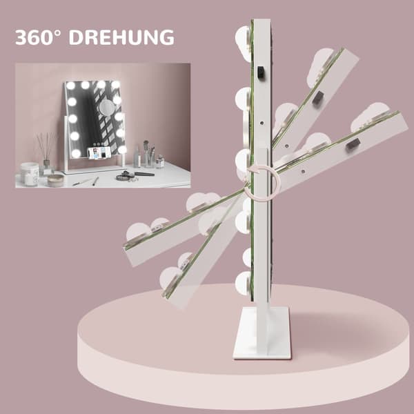 Hollywood Spegel med Belysning, 37x46 cm, Vit