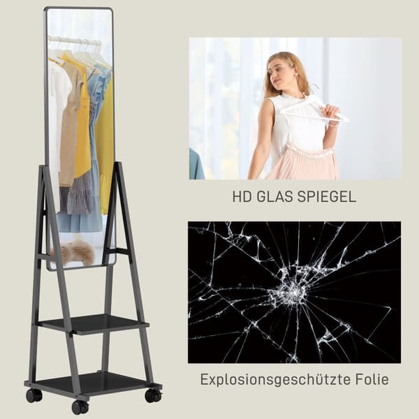 Fuldkrops Spejl, 42x155 cm, Sort
