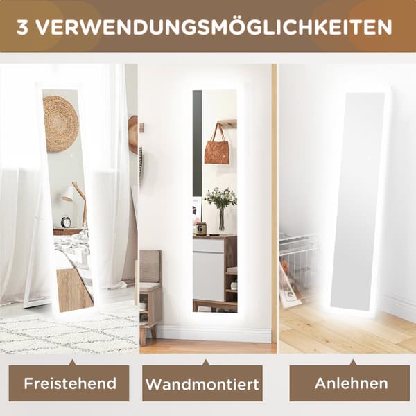 Fuldkrops Spejl, 40x160 cm, Hvid