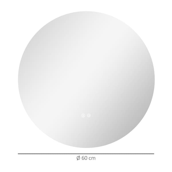 Badeværelsesspejl med Belysning, Ø60 cm, Hvid
