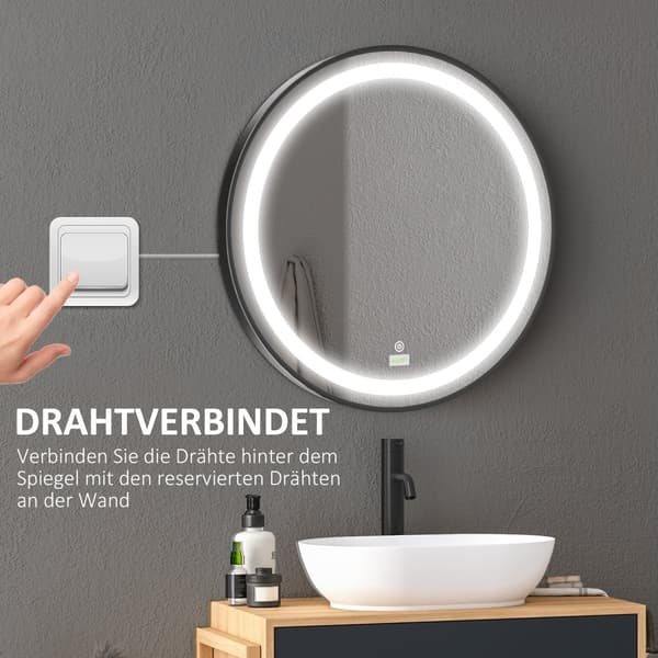 Badeværelsesspejl, LED, Ø60x4T cm, Sort