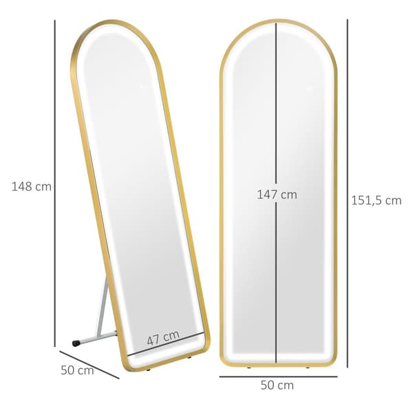 Fuldkrops spejl med LED lys, 47x146 cm, Guld