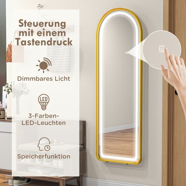 Fuldkrops spejl med LED lys, 47x146 cm, Guld