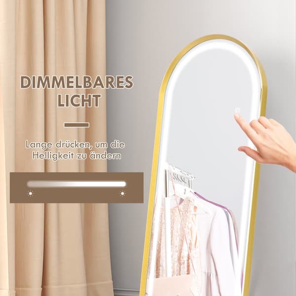 Fuldkrops spejl med LED lys, 47x146 cm, Guld