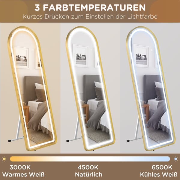 Fuldkrops spejl med LED lys, 47x146 cm, Guld