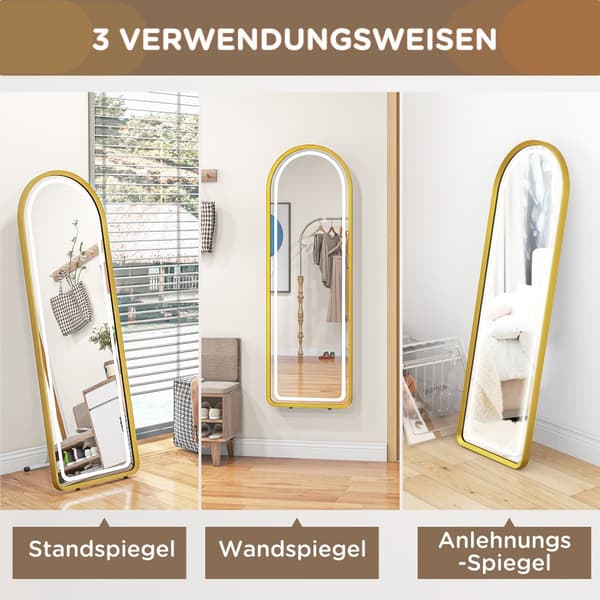 Fuldkrops spejl med LED lys, 47x146 cm, Guld
