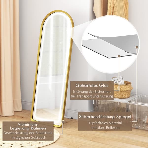 Fuldkrops spejl med LED lys, 47x146 cm, Guld