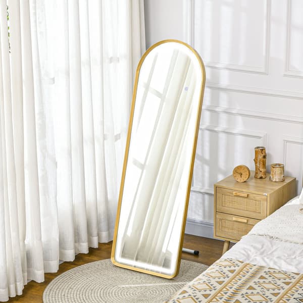 Fuldkrops spejl med LED lys, 47x146 cm, Guld