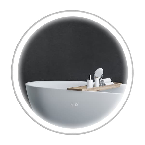 Badeværelsesspejl med LED-belysning, Ø 60 cm, Hvid+Sølv
