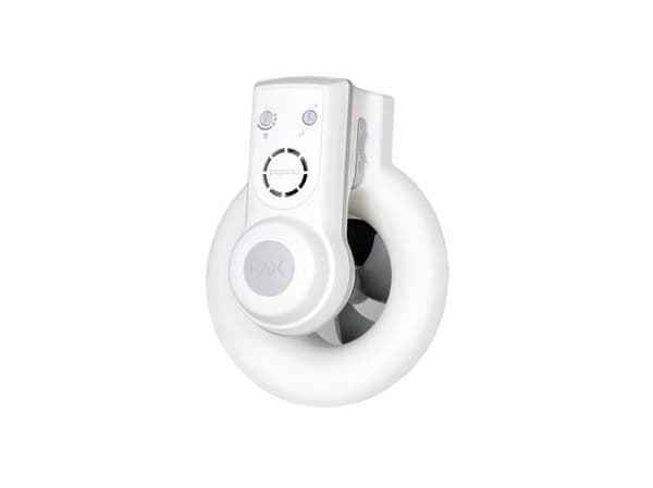FRESH Pax Passad 30 kattotuuletin, jossa on kosteudensäätö, valo/PIR-anturi ja ajastintoiminto. Ilmavirta 95 m³/h, mitat Ø172x210/Ø100 mm.