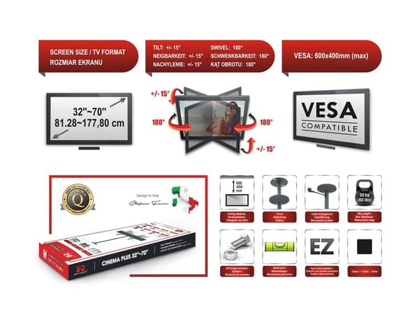 Seinäkiinnike LED-TV - CINEMA PLUS 32 "-70"