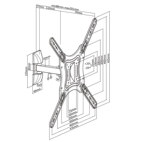 Deltaco Office Veggfeste tiltbar svingbar 23-55" Maks 30kg