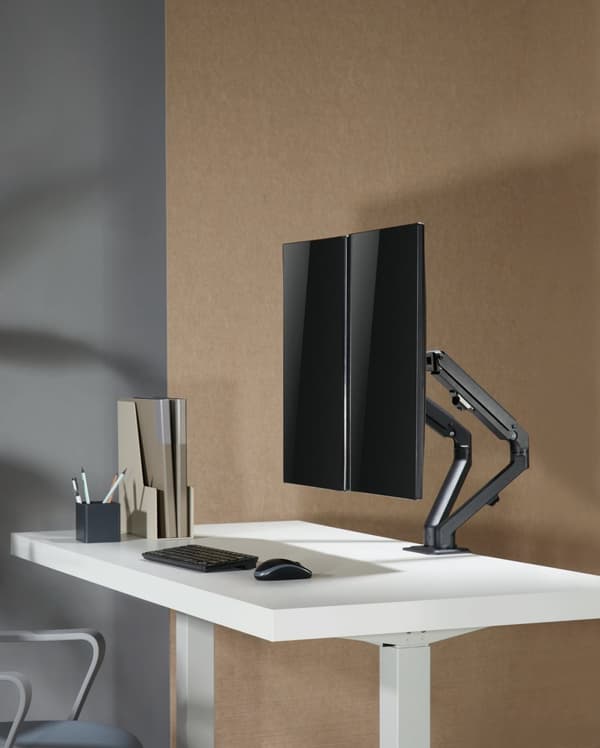 NÖRDIC Monitorarm bordfeste for to skjermer, 17"-27", aluminium og stål, svart, skjermfeste