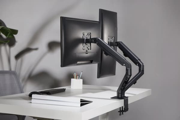 NÖRDIC Monitorarm bordfeste for to skjermer, 17"-27", aluminium og stål, svart, skjermfeste