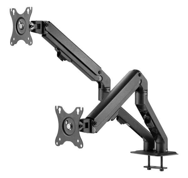 NÖRDIC Monitorarm bordfeste for to skjermer, 17"-27", aluminium og stål, svart, skjermfeste