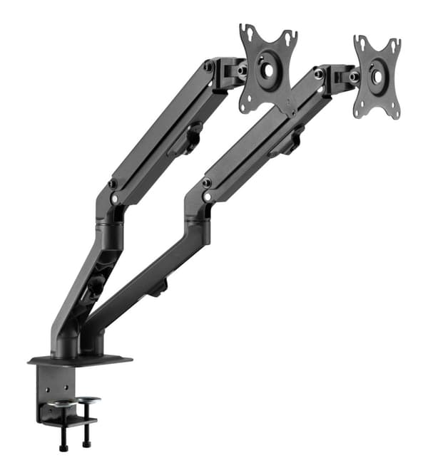 NÖRDIC Monitorarm bordfeste for to skjermer, 17"-27", aluminium og stål, svart, skjermfeste