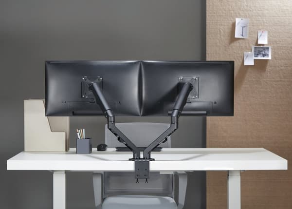 NÖRDIC Monitorarm bordfeste for to skjermer, 17"-27", aluminium og stål, svart, skjermfeste