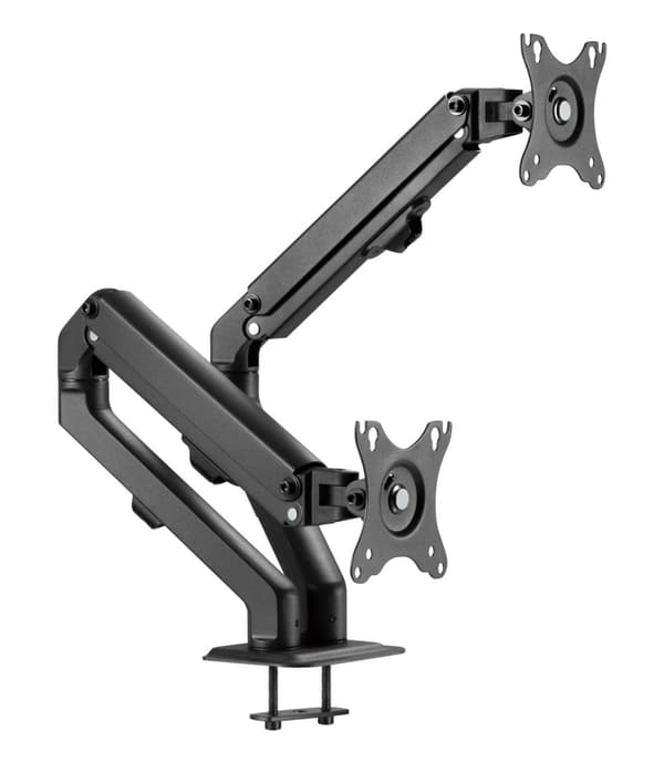 NÖRDIC Monitorarm bordfeste for to skjermer, 17"-27", aluminium og stål, svart, skjermfeste
