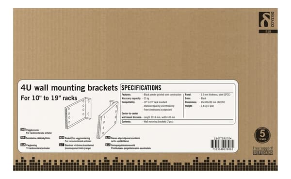 10"-19" wall mount with adjustable width, 4U, 25kg load