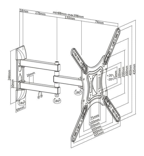 OFFICE FullMotion Wall Mount tilt swivel 23"55" 30 kg