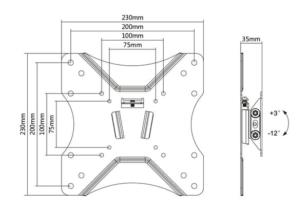 Compact slim tilt wall mount, 23"-42", 25 kg, black
