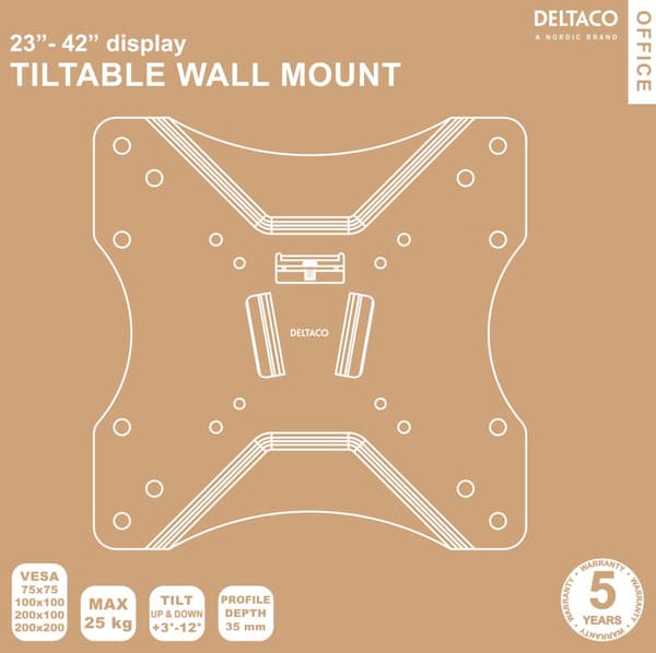 Compact slim tilt wall mount, 23"-42", 25 kg, black