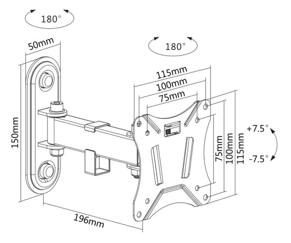 OFFICE Fullmotion Wall Mount tilt swivel 13"27" 25 kg