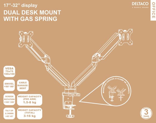 OFFICE Dual Mount Gas Spring Monitor Arm tilt 17"-32"