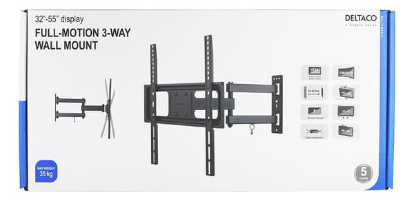 Full motion 3-way wall mount for monitor/tv, 32"-55", tilt