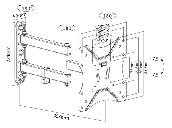 OFFICE Fullmotion wall Mount tilt swivel 23"42" 25 kg