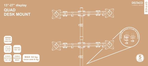 OFFICE Quad Desk Mount, tilt, swivel, rotate, 13"-27"