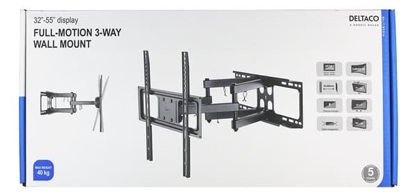 Full motion 3-way wall mount for monitor/tv, 32"-55", tilt