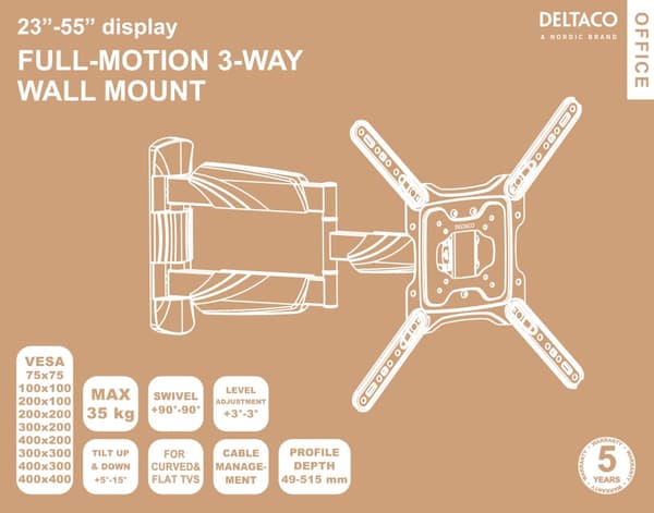 OFFICE Elegant FullMotion Wall Mount tilt swivel 23"55"35kg