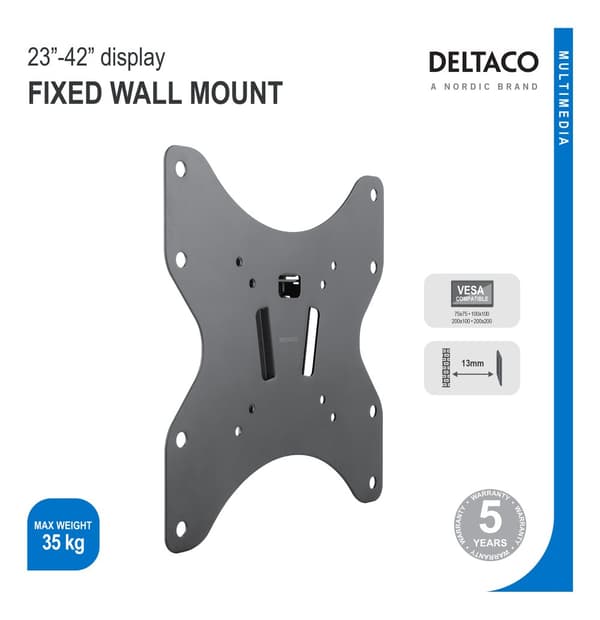 Fixed wall mount, 23-42" up to 35 kg, ultra slim, VESA, blac